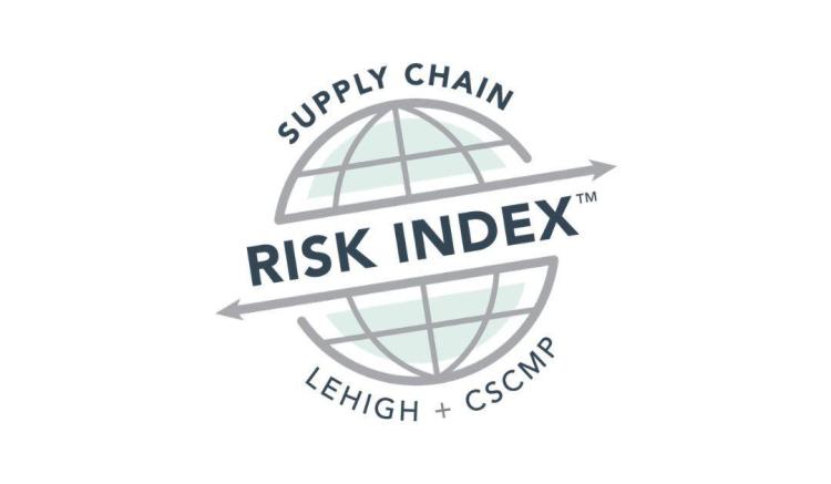 Logo for Lehigh + CSCMP Supply Chain Risk Index featuring a globe and arrow.