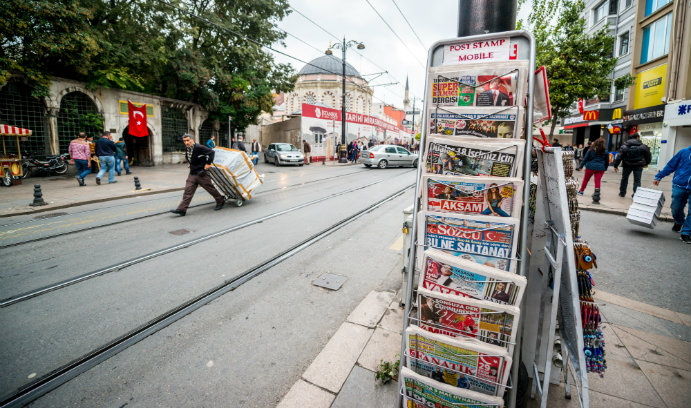 Magazines on a sidewalk
